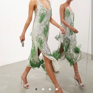 ASOS Green and Silver Formal Dress